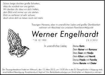 Traueranzeige von Werner Engelhardt von Hersbrucker Zeitung